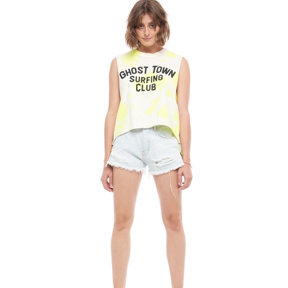 NWT Chaser Sandrine Rose Denim Cutoff Shorts Neon - Picture 9 of 11